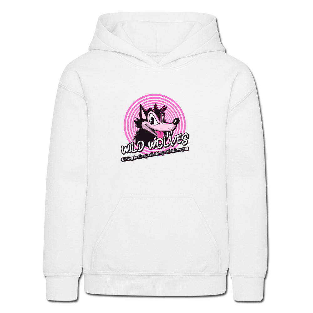 WILD WOLVES - Gildan Heavy Blend Youth Hoodie - white