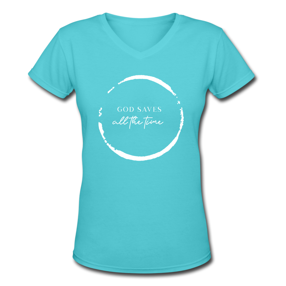 GOD SAVES - Women's V-Neck T-Shirt - aqua