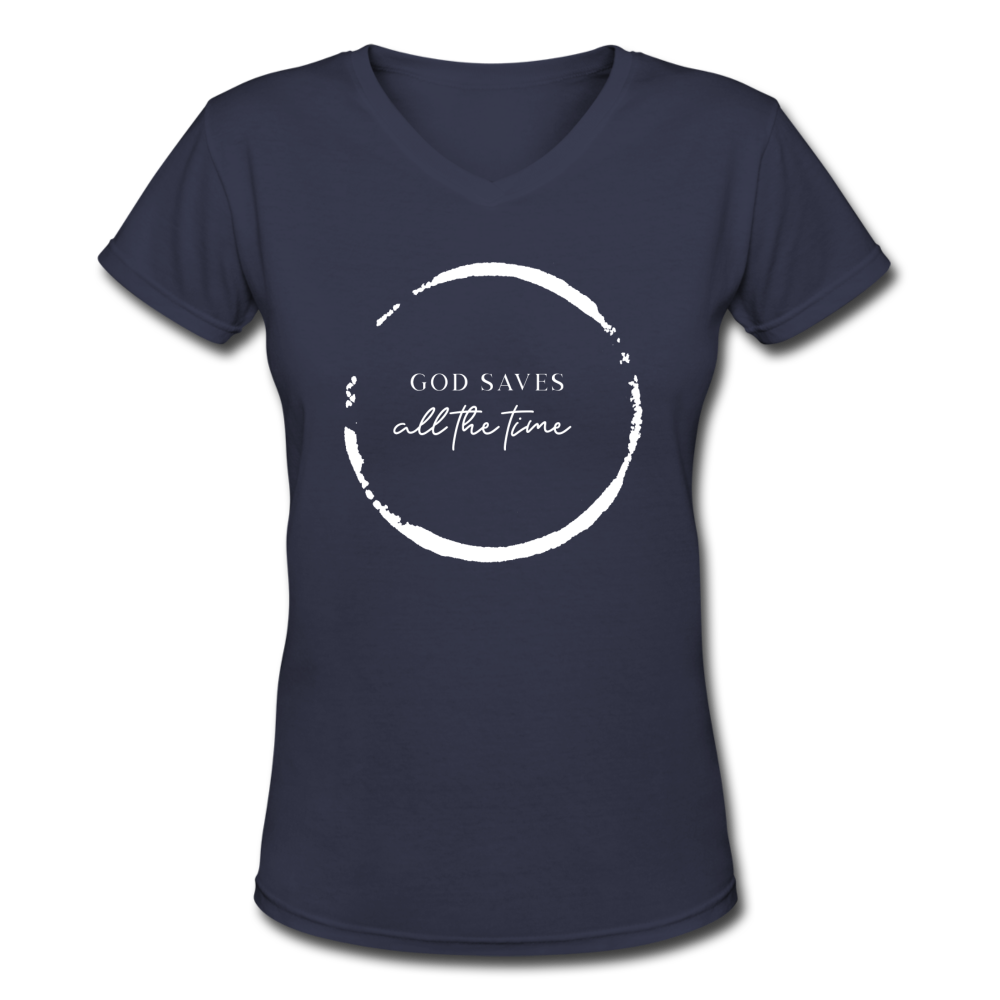 GOD SAVES - Women's V-Neck T-Shirt - navy