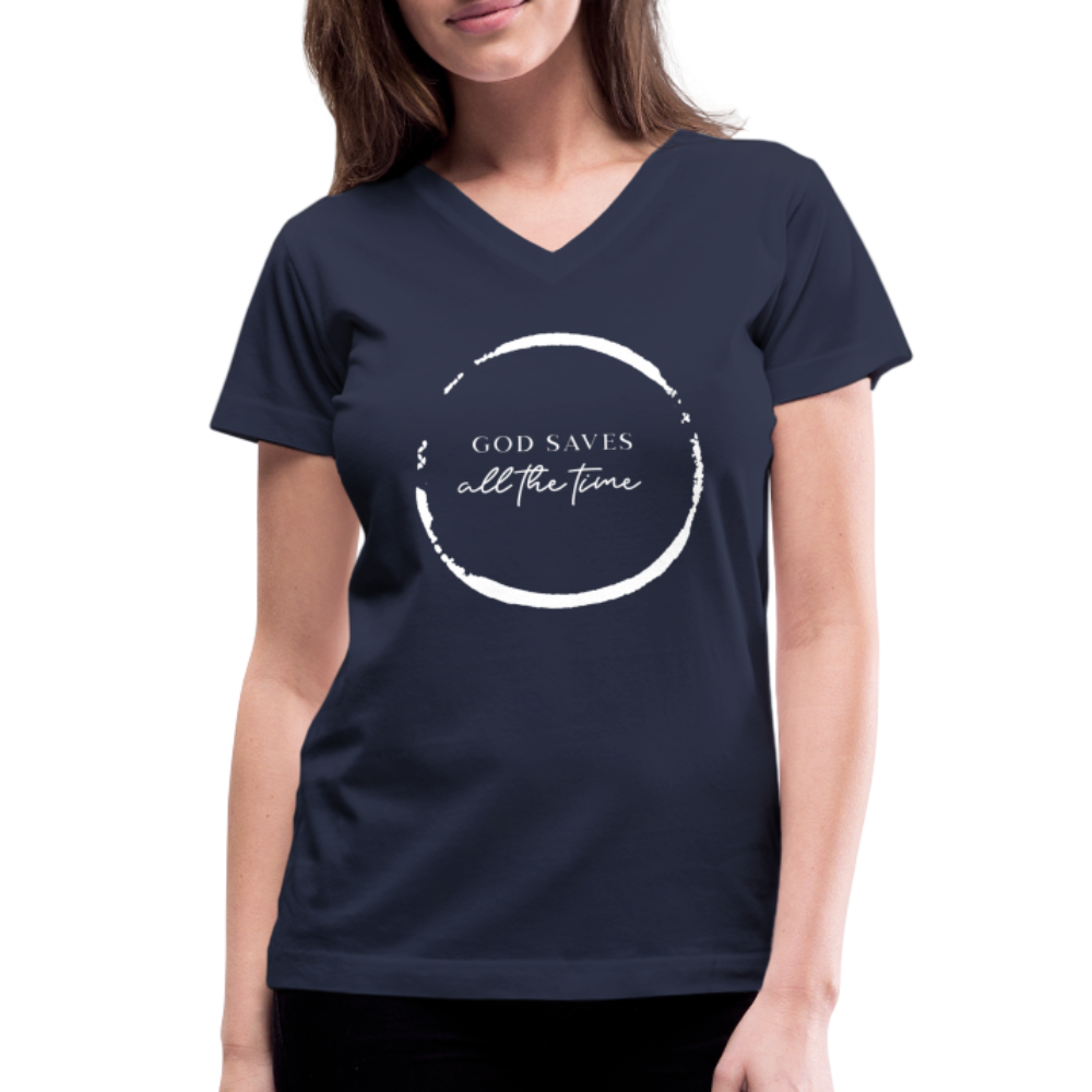 GOD SAVES - Women's V-Neck T-Shirt - navy