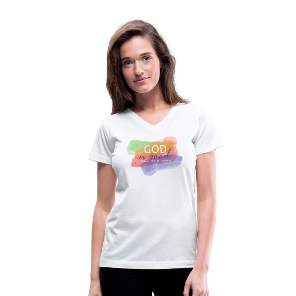 GOD IS GOOD - Women's V-Neck T-Shirt - white