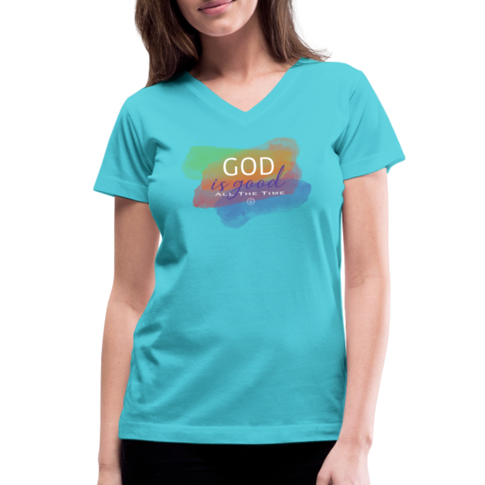 GOD IS GOOD - Women's V-Neck T-Shirt - aqua