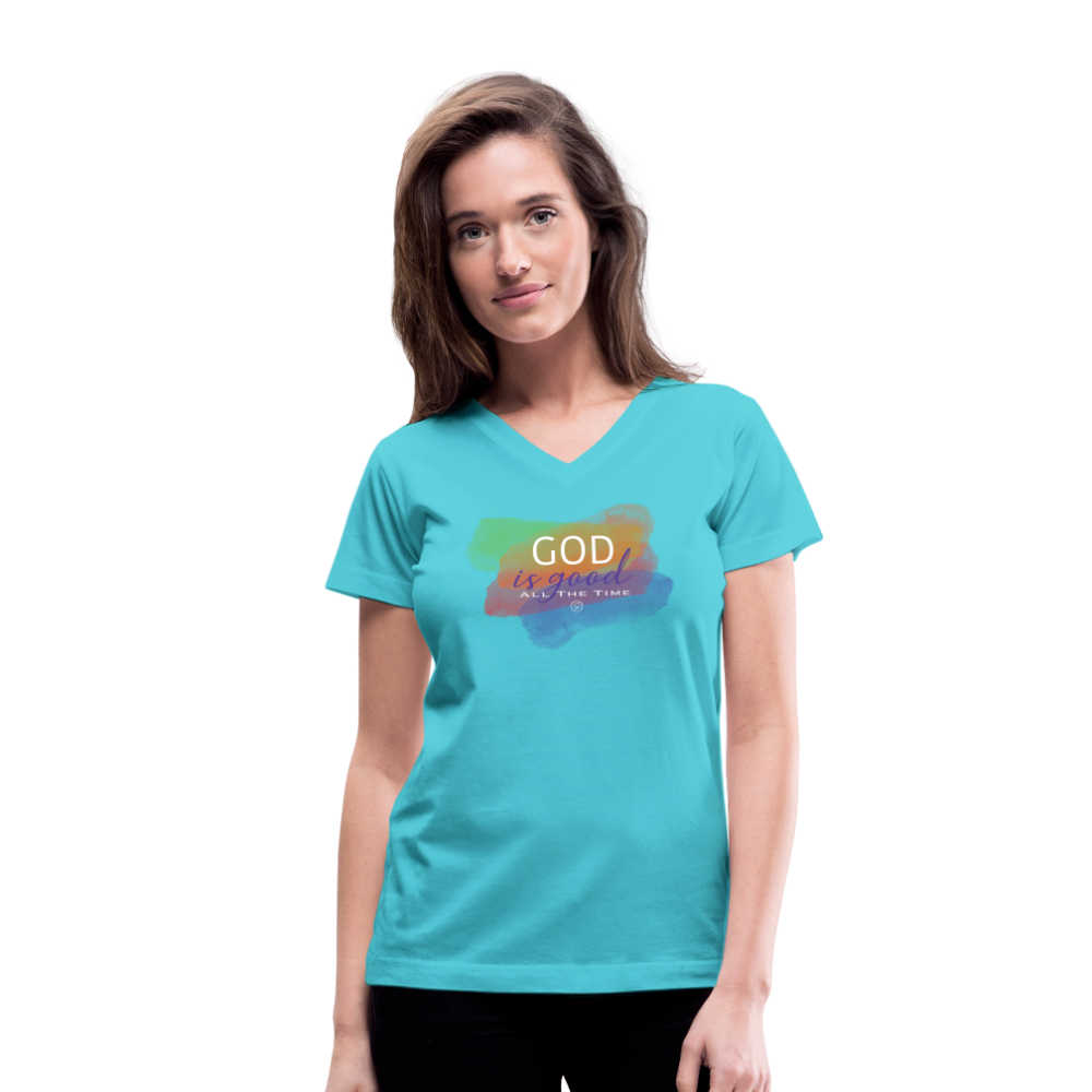 GOD IS GOOD - Women's V-Neck T-Shirt - aqua