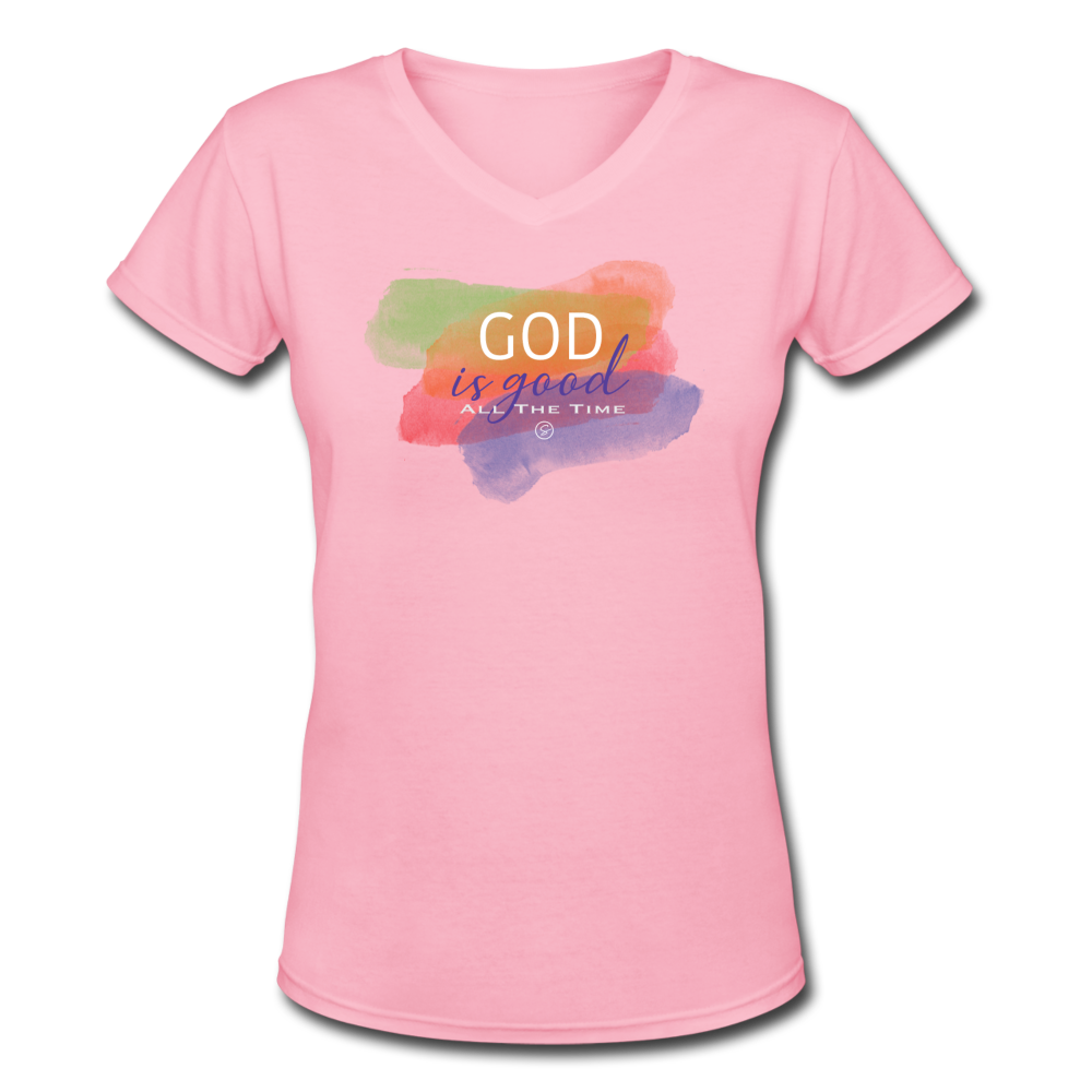 GOD IS GOOD - Women's V-Neck T-Shirt - pink