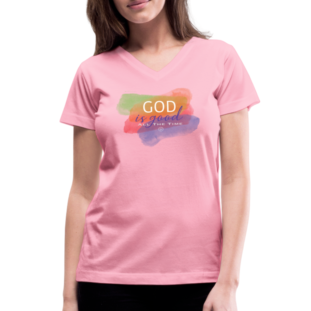 GOD IS GOOD - Women's V-Neck T-Shirt - pink