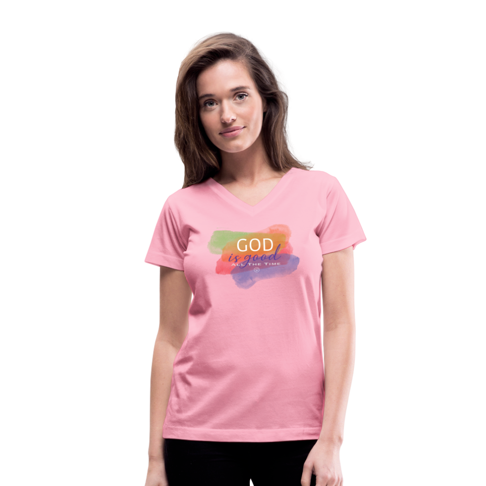 GOD IS GOOD - Women's V-Neck T-Shirt - pink