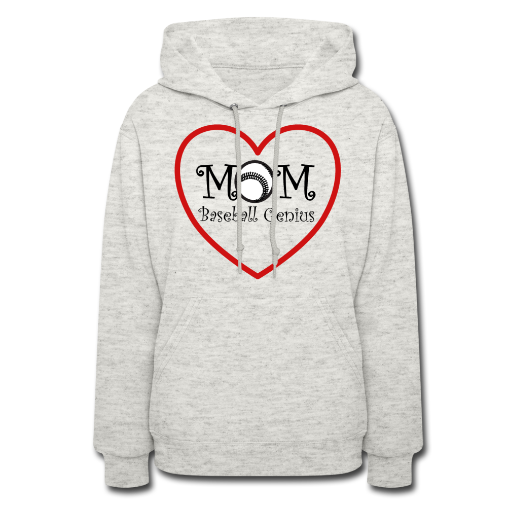 MOM HEART BASEBALL GENIUS - Women's Hoodie - heather oatmeal