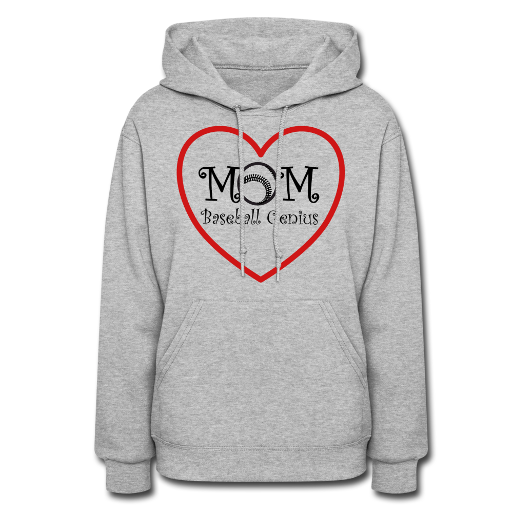 MOM HEART BASEBALL GENIUS - Women's Hoodie - heather gray