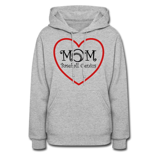 MOM HEART BASEBALL GENIUS - Women's Hoodie - heather gray