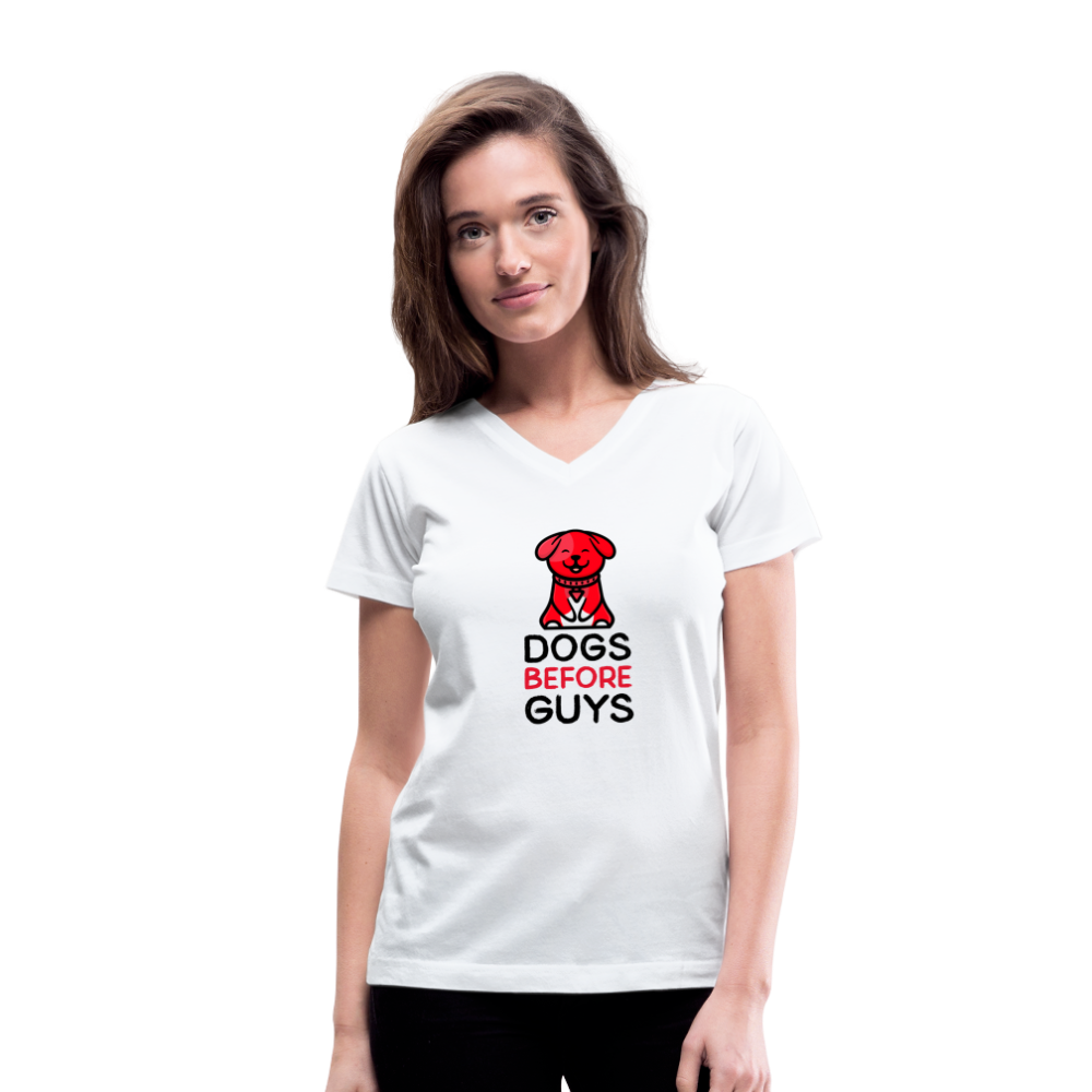 DOGS BEFORE GUYS - Women's V-Neck T-Shirt - white