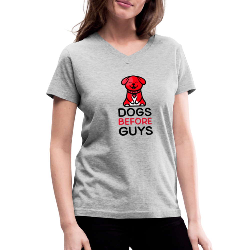 DOGS BEFORE GUYS - Women's V-Neck T-Shirt - gray