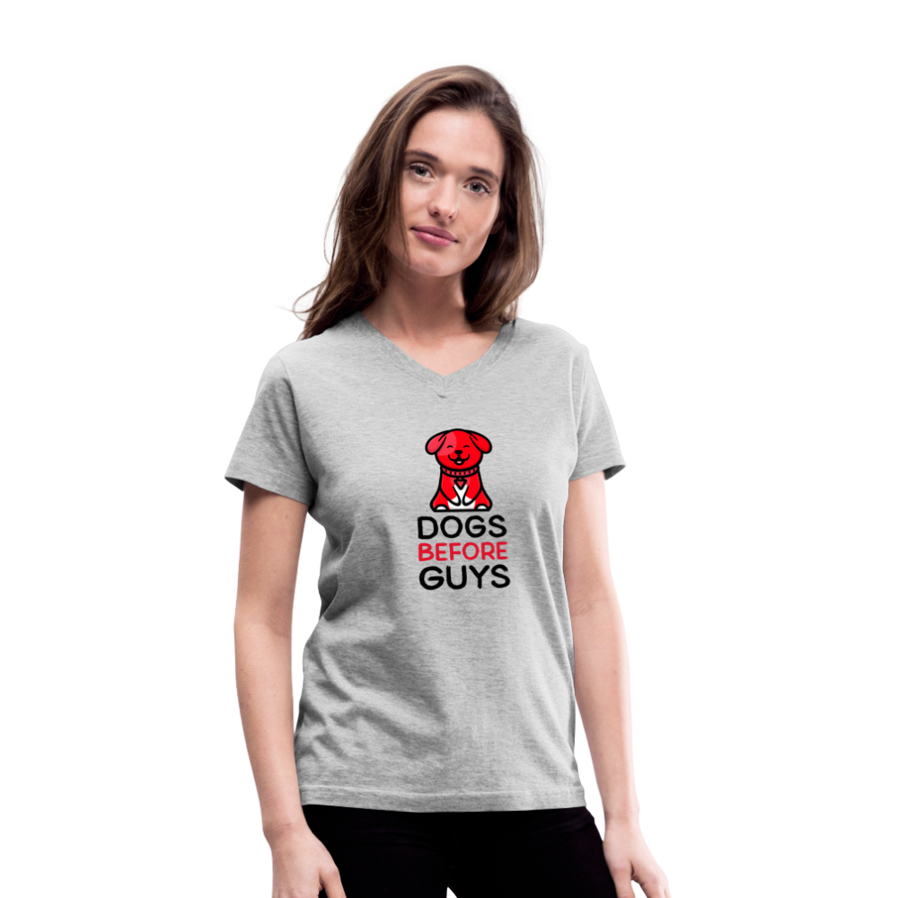 DOGS BEFORE GUYS - Women's V-Neck T-Shirt - gray