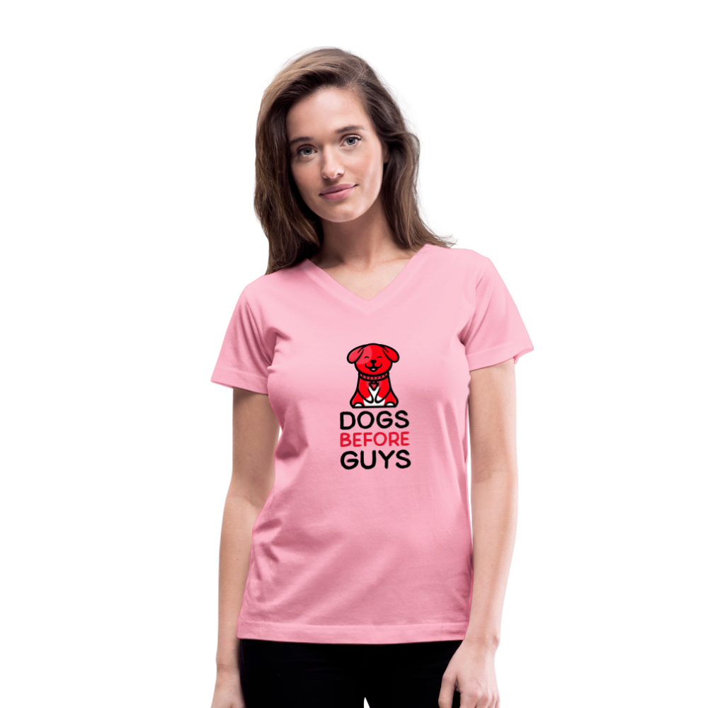 DOGS BEFORE GUYS - Women's V-Neck T-Shirt - pink