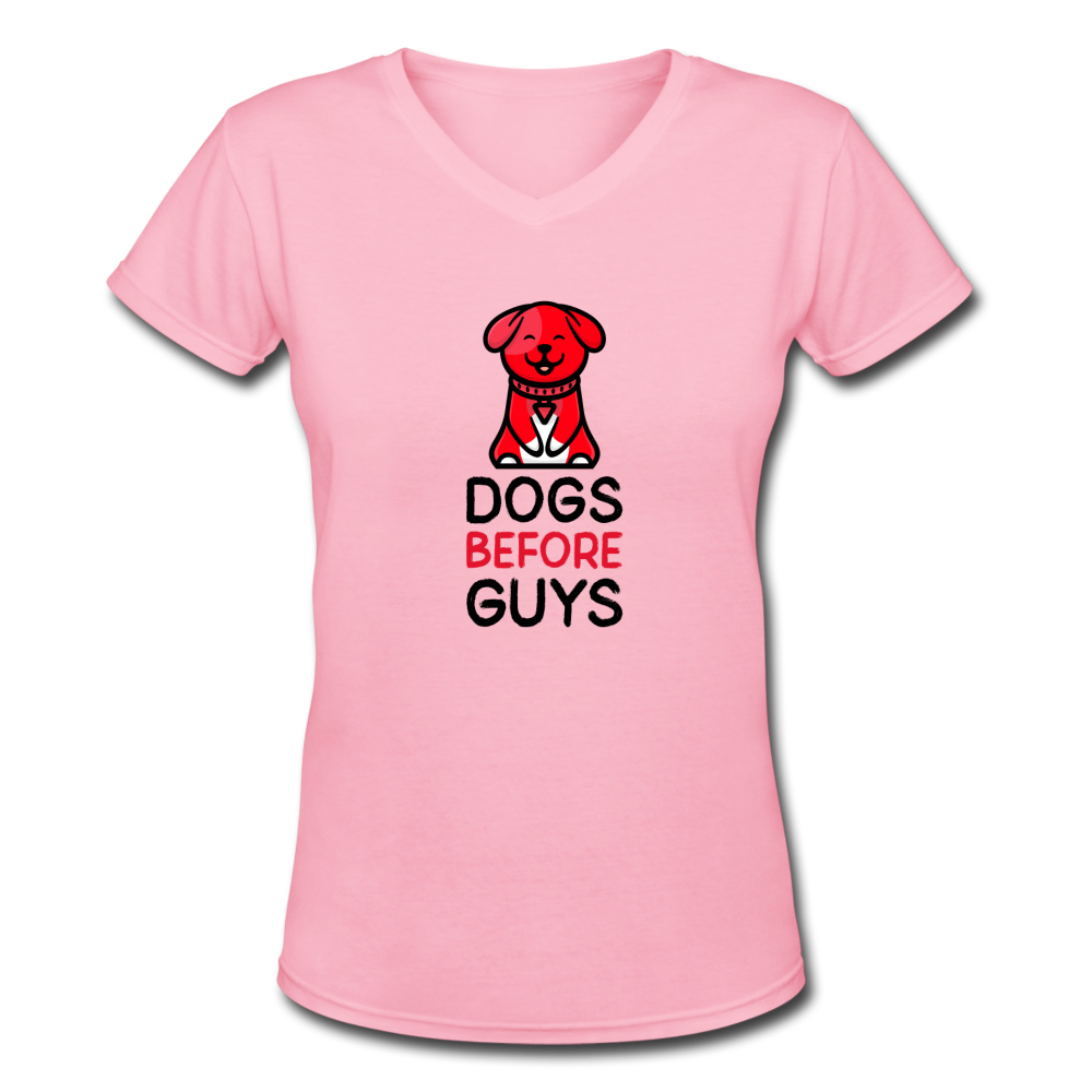 DOGS BEFORE GUYS - Women's V-Neck T-Shirt - pink